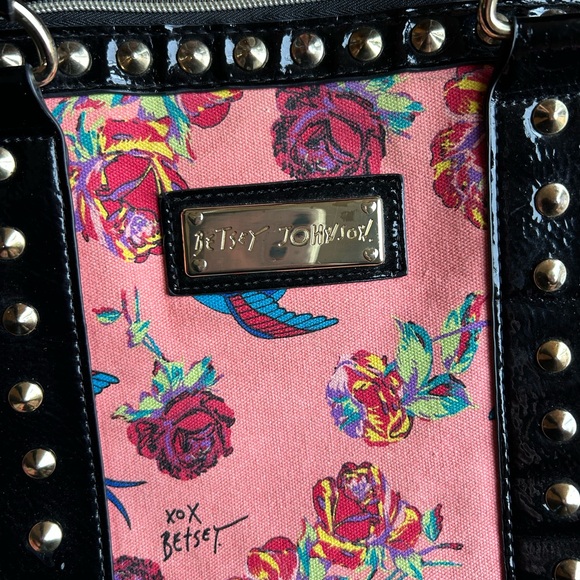 Betsey Johnson Black and Pink Floral Satchel - Picture 3 of 7